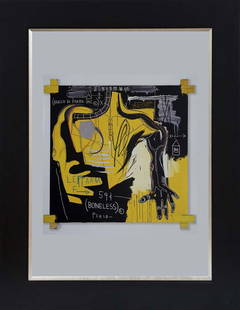 Jean Michel Basquiat color plate lithograph: Jean Michel Basquiat Lithograph from 1982. Approx 24x20 inches. Custom framed. Includes certificate.