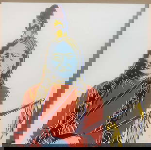 Andy Warhol Screenprint Sitting Bull 1986 Serigraph: Andy Warhol Serigraph Sitting Bull 1986. 36x36 inches Approx. This is an unsigned working trial proof made outside the regular edition during the process of image development and production. The print