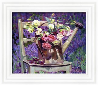 Watering Can Bouquet Original mixed media on canvas by David Lloyd Glover