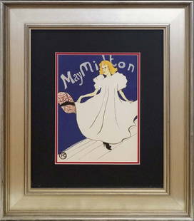 Toulouse Lautrec Lithograph after Lautrec: Toulouse Lautrec Color Plate LIthograph from 1967 Approx 24 x 20 inches Custom framed and includes certifiicate