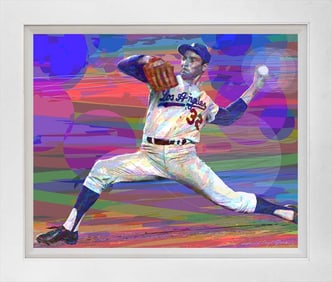 Sandy Koufax LA Dodgers Hand embellished on canvas by David Lloyd Glover