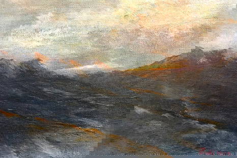 Johan Christian Clausen  Oil on canvas: Artist: Johan Christian ClausenTechnique: Oil on canvas .Title: Landscape mountainsMeasurements: 24 x 36 cmSigned: lower right corner and dated 1853.Provenance: Private CollectionBiography:Johan Chris