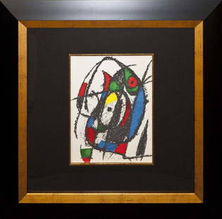 Joan Miro Hand Signed Lithograph: Joan Miro Hand Signed Lithograph. 1975. Lithograph is hand signed by the artist. Professionally framed. Includes Certificate of Authenticity. Approx 20x24 inches.