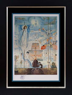 Salvador Dali Discovery of America Lithograph Limited Edition: Salvador Dali Discovery of America Lithograph. Hand signed and numbered. Image size is Approx 24x30 inches. Includes certificate of authenticity. Professionally framed. Limited Edition.