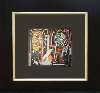 Jean -Michel Basquiat color plate lithograph after Basquiat: Jean Michel Basquiat Lithograph from 1981. Custom framed. Approx 22x20 inches. Includes certificate of authenticity. Jean-Michel Basquiat was born in 1960 and died in 1988 and was an American artist,