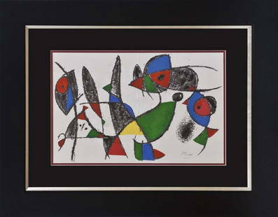 Joan Miro Lithograph hand signed by the artist.: Joan Miro Hand Signed Lithograph. This lithograph is hand signed by the artist. Approx 24x26 inches. Includes certificate of authenticity. Custom framed.