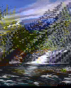 Cold Water Falls Original Mixed Media on canvas David Lloyd Glover: Mixed media on canvas by David Lloyd Glover Hand signed by the artist. On canvas image size Approx image size 18x24 inches Custom framed and includes certificate This work was purchased directly from