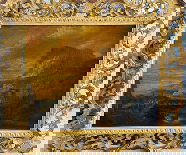 Original oil on canvas by Claude Joseph Vernet (1714-1789) France: Original oil on canvas by Claude Joseph Vernet (1714-1789) FranceTechnique: Oil on canvas Title: Landscape with mountains, characters and castleMeasurements: 52 x 40.5 cm Signed: Lower left side J. Ve