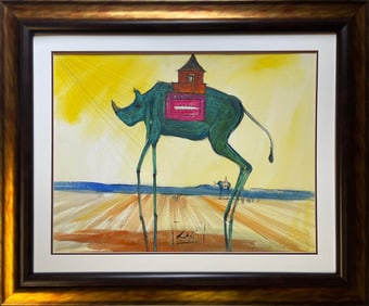Salvador Dali Watercolor and Ink on archival Arches paper in the style of Magritte