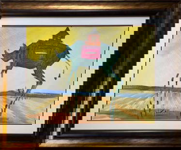 Salvador Dali Watercolor and Ink on archival Arches paper in the style of Magritte: Watercolor and ink on Arches in the style of Salvador Dali Watercolor and ink on paper in the style of Salvador Dali Approx 30x24 inches custom framed. Includes documentation.