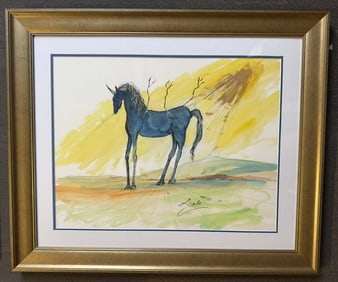 Salvador Dali Watercolor and Ink on archival Arches paper in the style of Magritte