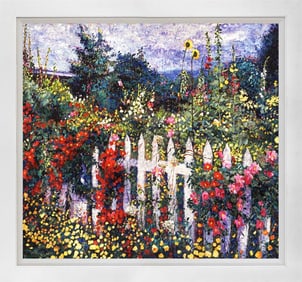 White Picket Fence Mixed Media Original on canvas by David Lloyd Glover