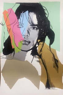 Andy Warhol Mick Jagger Screenprint on Arches 1975 Serigraph: Andy Warhol Mick Jagger Serigraph Screenprint on D'Arches Watercolor (Rough). 1975. Andy Warhol unsigned working trial proof made outside the regular edition during the process of image development an