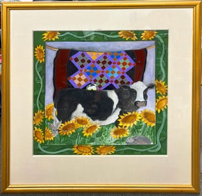 Original Vintage Watercolor & Painting Signed Julian with Original Frame