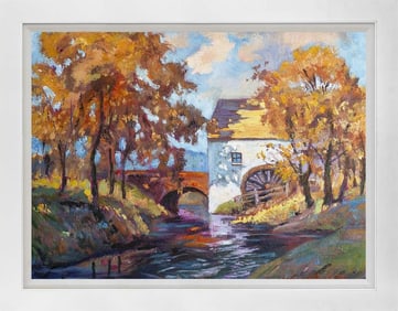 Old Vermont Mill House Mixed Media Original on canvas by David Lloyd Glover