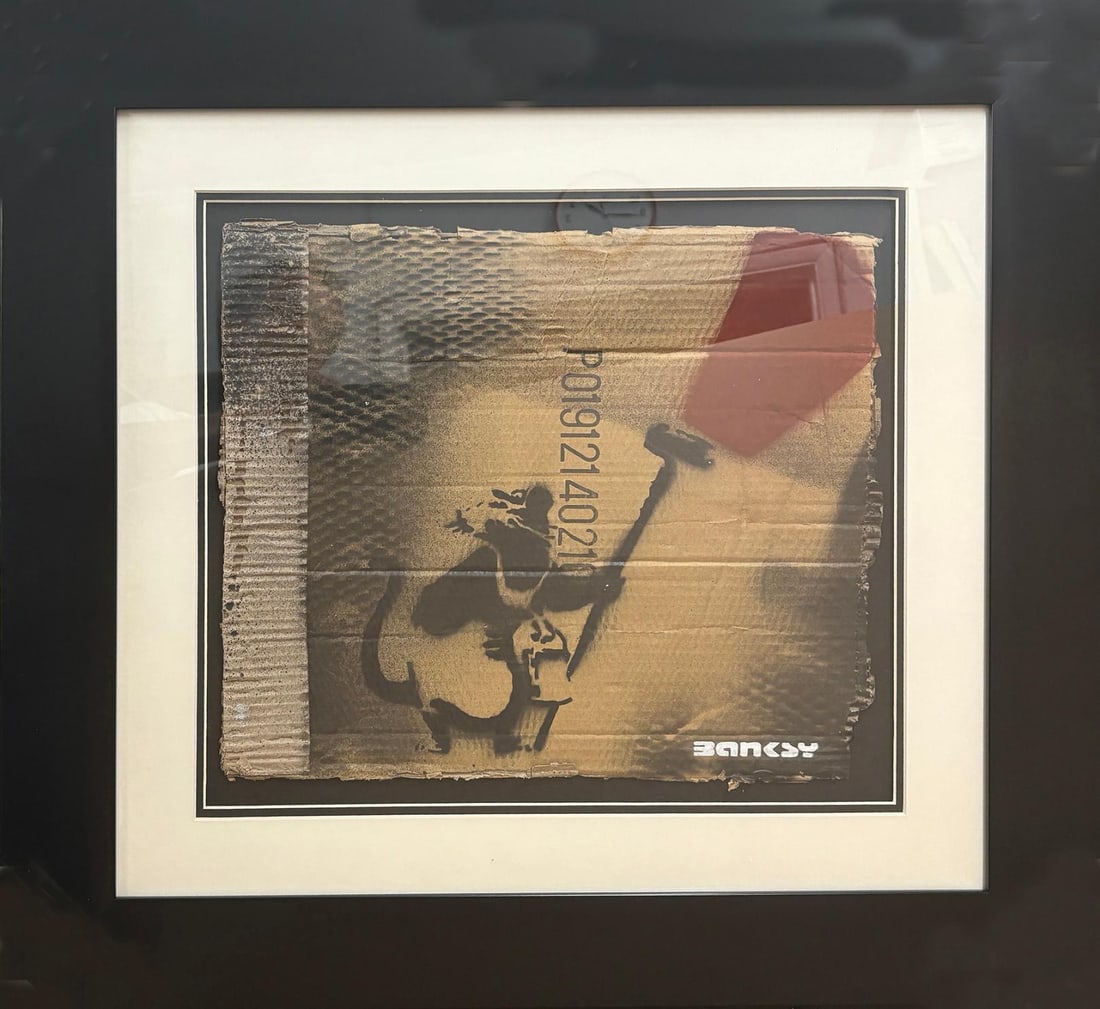 Original on board by Banksy: Original on board by Banksy approx 16x14 inches image size Custom framed and includes documentation