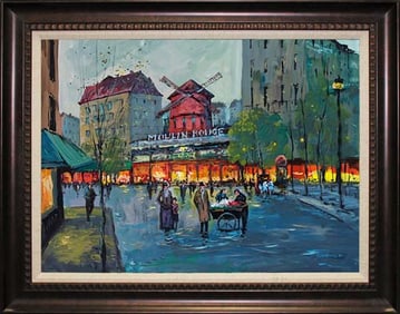 Moulin Rouge Hand Embellished canvas by Michael Schofield Paris 18 x 24 Approx. Image