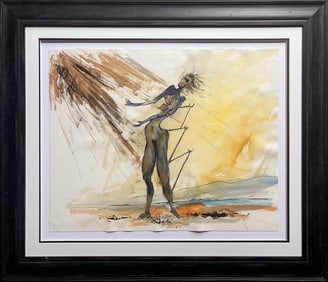 Salvador Dali Watercolor and Ink on archival Arches paper in the style of Magritte