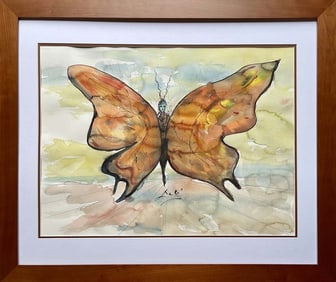 Salvador Dali Watercolor and Ink on archival Arches paper in the style of Magritte