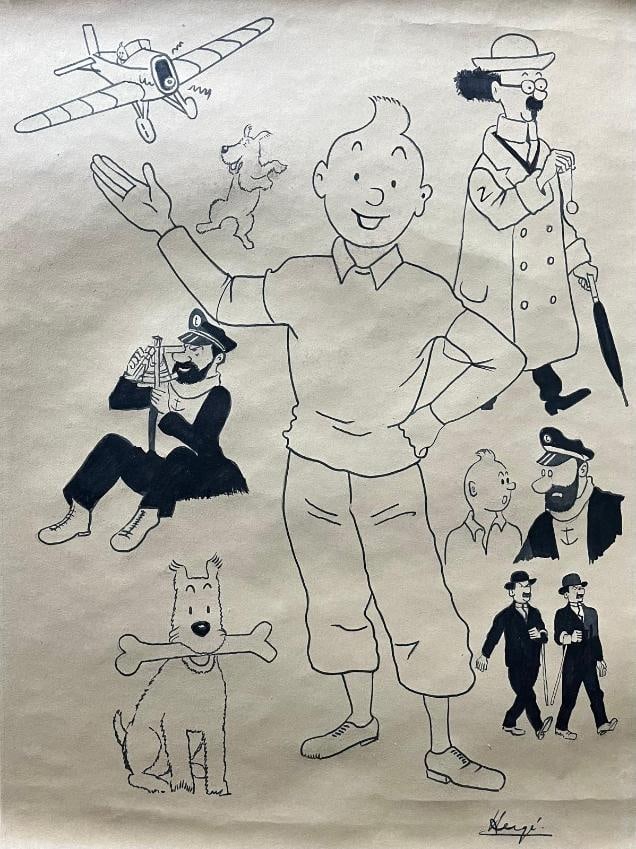 Herge (Signed lower right side) Title: Tintin Drawing ink on paper: Herge (Signed lower right side) Title: Tintin Drawing ink on paper Measurements: 60 x 45 cm Provenance: Private collection