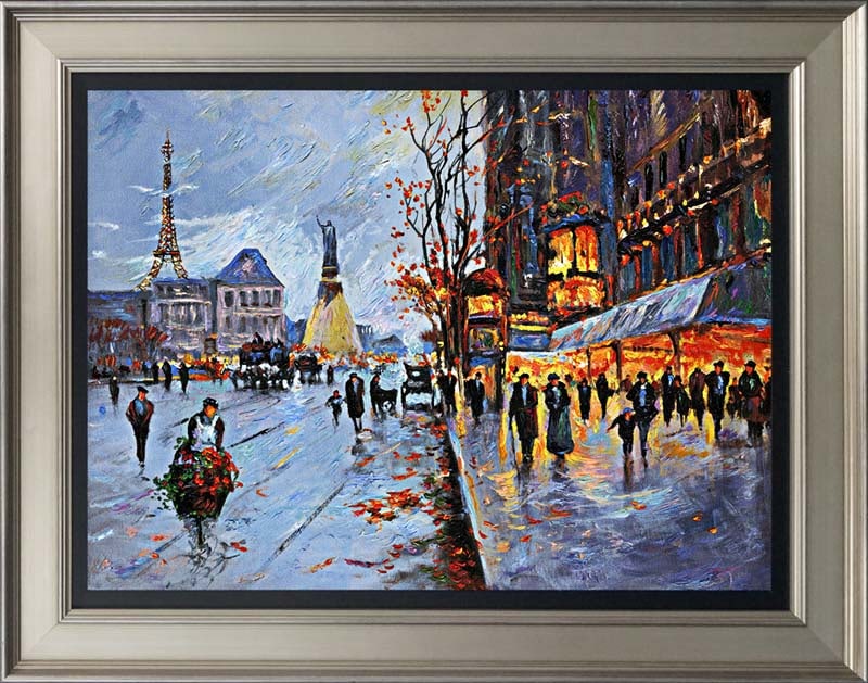 Limited Edition Hand embellished canvas Michael Schofield Paris: Hand signed by Michael Schofield Hand embellished on canvas Hand signed by the artist. Limited Edition of 25. Includes Certificate of Authenticity. Approx. 18 x 24 image Custom Framed. This work was p