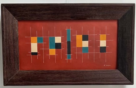 Mario Silesio UNTITLED Circa 1956 Gouache on board Signed on lower right 10 X 20 inches Framed
