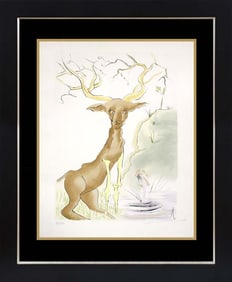 Salvador Dali The Deer Seeing Himself in the Water from Fables of Fontaine Limited Edition Etching.