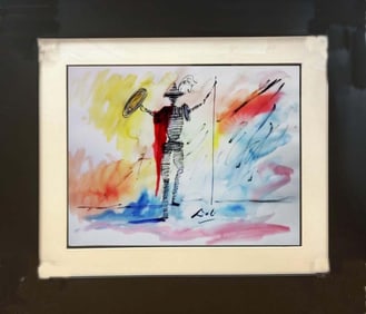 Original watercolor and ink on paper in the manner of Salvador Dali