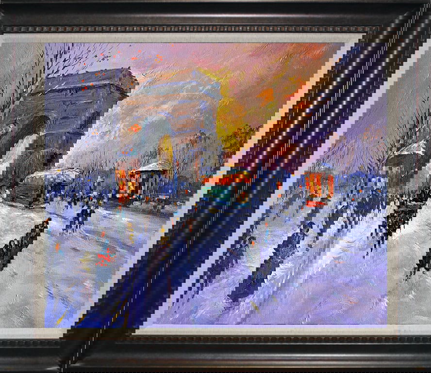 Winter Arch D'Triomphe Hand embellished on canvas by Michael Schofield: Michael Schofield Hand embellished on canvas. Approx 18 x 22 inches. Hand signed by the artist. Includes certificate of authenticity. This work was purchased directly from the artist.