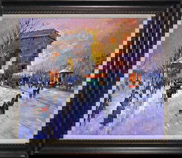 Winter Arch D'Triomphe Hand embellished on canvas by Michael Schofield: Michael Schofield Hand embellished on canvas. Approx 18 x 22 inches. Hand signed by the artist. Includes certificate of authenticity. This work was purchased directly from the artist.
