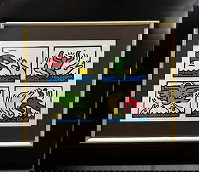 Keith Haring Lithograph from 1984: Keith Haring Lithograph from 1984. Approx 15x11 inches image size and 22x20 inches custom frame. Includes certificate.