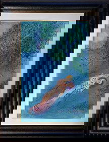 Marc Chagall Hand signed Lithograph: Marc Chagall Mourlot Press large lithograph from 1977. Hand signed by the artist Marc Chagall. Custom framed Includes certificate of authenticity. Approx 28x24 inches.