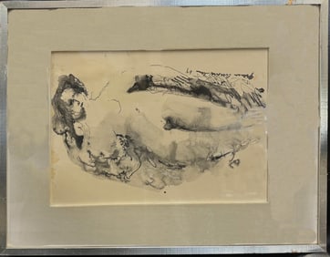 Vintage Original Ink & Watercolor Painting Signed 1964 With Original Frame