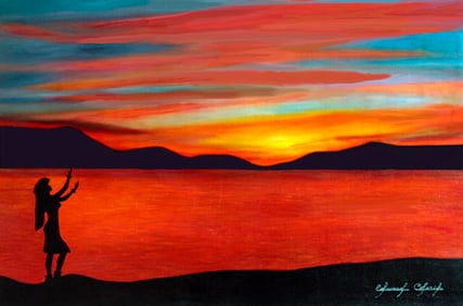 Original oil by Eddie Colaric on canvas Red Sunset Dancer