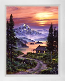 Cabin on the Lake Mixed Media original canvas by David Lloyd Glover