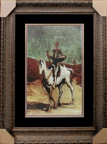 Honore Daumier Horseman embellished oil and ink canvas after Honore Daumier