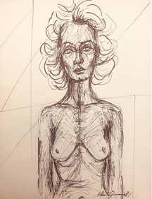 Alberto Giacometti  Technique: Ink drawing on paper. Female figure, naked  torso. Signed: Lower
