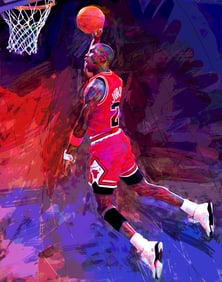 Michael Jordan Chicago Bulls Hand embellished on canvas by David Lloyd Glover