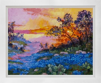 Blue Bonnets Original mixed media on canvas by David Lloyd Glover.