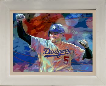 Freddy Freeman LA Dodgers Original mixed media on canvas by David Lloyd Glover