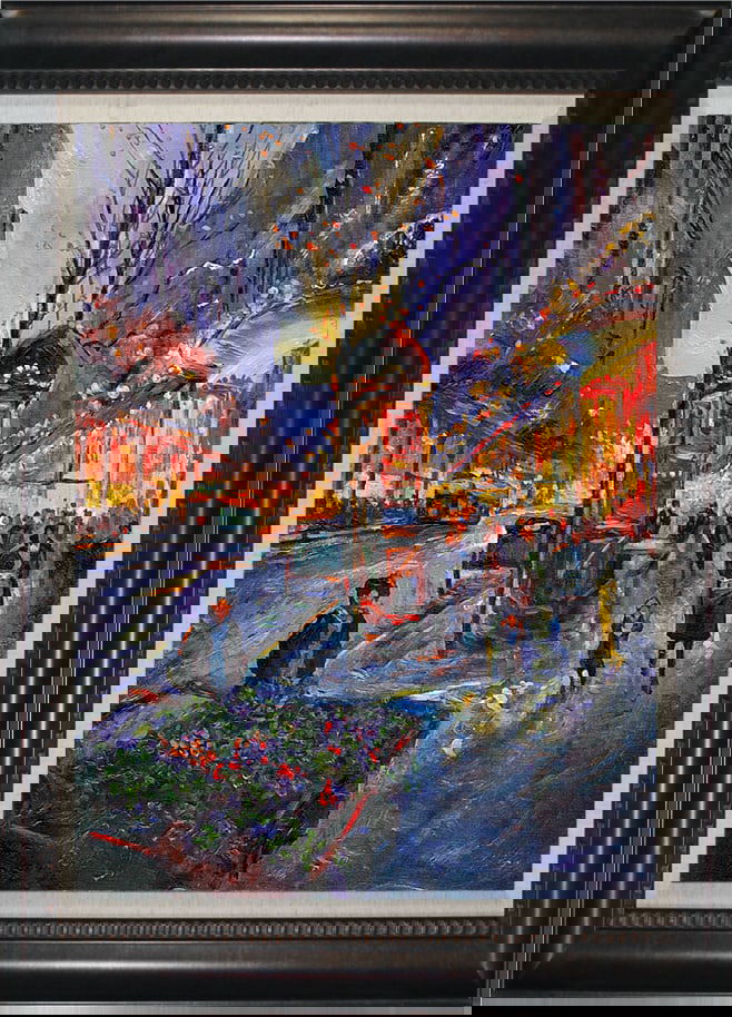 Parisian Flower Hand embellished Canvas by Michael Schofield: Michael Schofiield hand embellished on Canvas 18 x 24 image. Includes certificate of authenticity. Hand signed by the artist. This work was purchased directly from the artist.