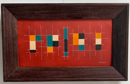 Mario Silesio UNTITLED Circa 1956 Gouache on board Signed on lower right 10 X 20 inches Framed