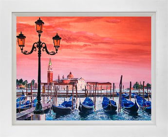 Gondolas in Venice Original Mixed media on canvas by David Lloyd Glover