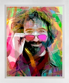 Jerry Garcia Hand embellished oil and ink on canvas David Lloyd Glover
