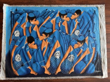 Old vintage painting haitian signed by Sanon Roosevelt Here is a very interesting work by a Haitian