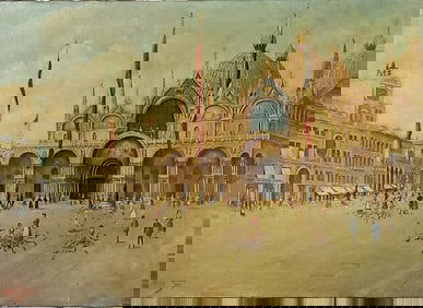 Old Painting Saint Mark's Square Venice signed Borsi.