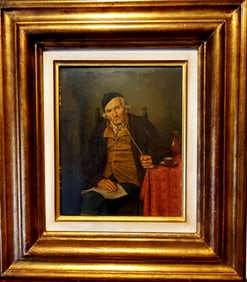Oil on wood. Ancient painting self-portrait by Wilhelm Ruprecht (painter-lithographer) (1806-1870)