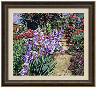 Monet Irises Original mixed media on canvas by David Lloyd Glover