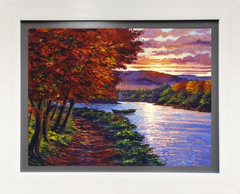 Dawn on the River Original Mixed media on canvas by David Lloyd Glover
