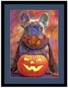 Happy Halloween French Bull Dog  by David Lloyd Glover Hand embellished on canvas limited edition